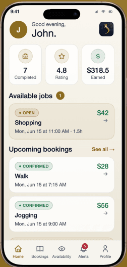 Sentré's mobile app showing a client's upcoming bookings
