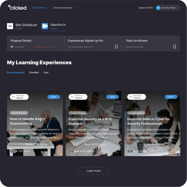 Clicked's learning experiences dashboard